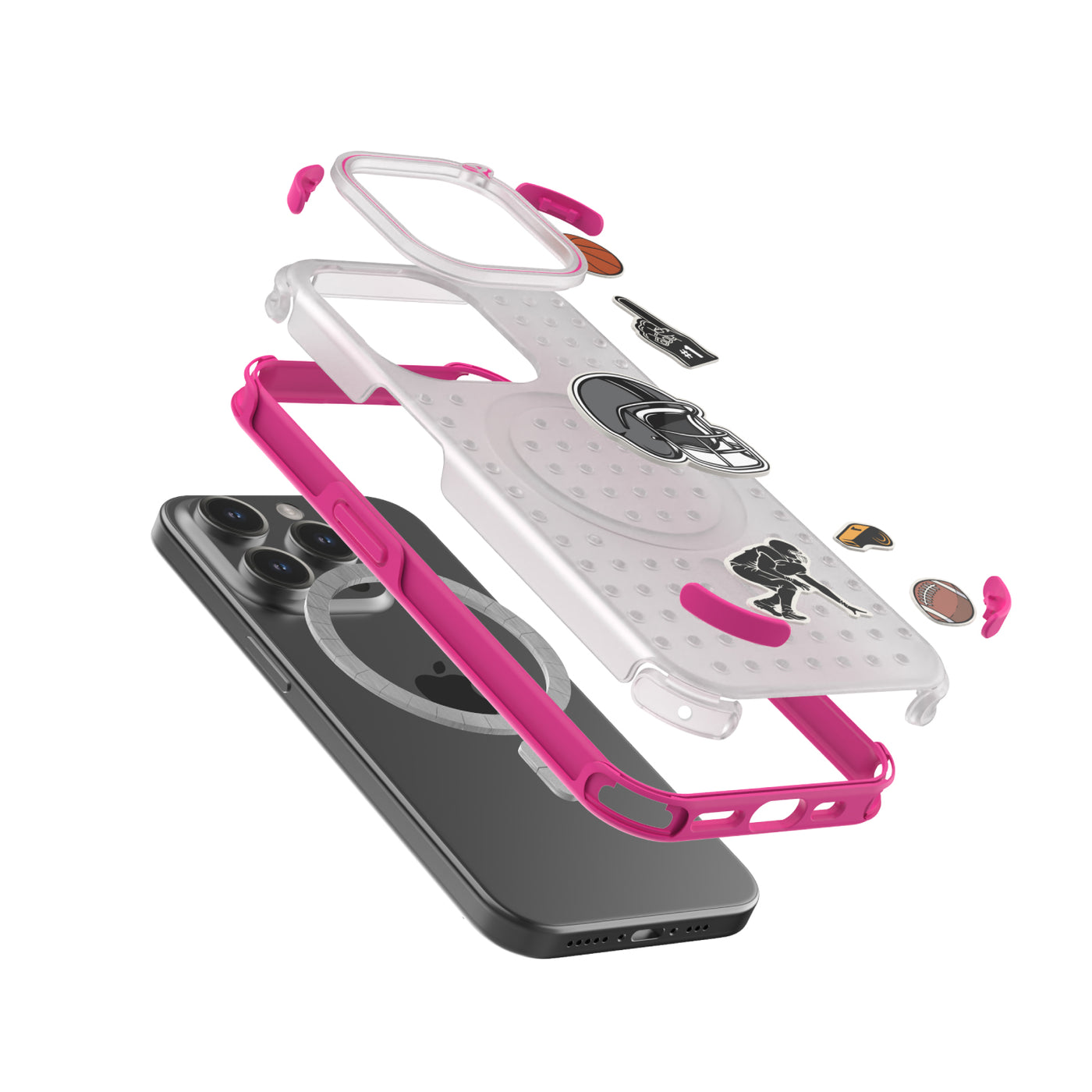 Pinit MagSafe Case for iPhone 15 Pro - Dynamic/Clear with Neon Pink Bumper