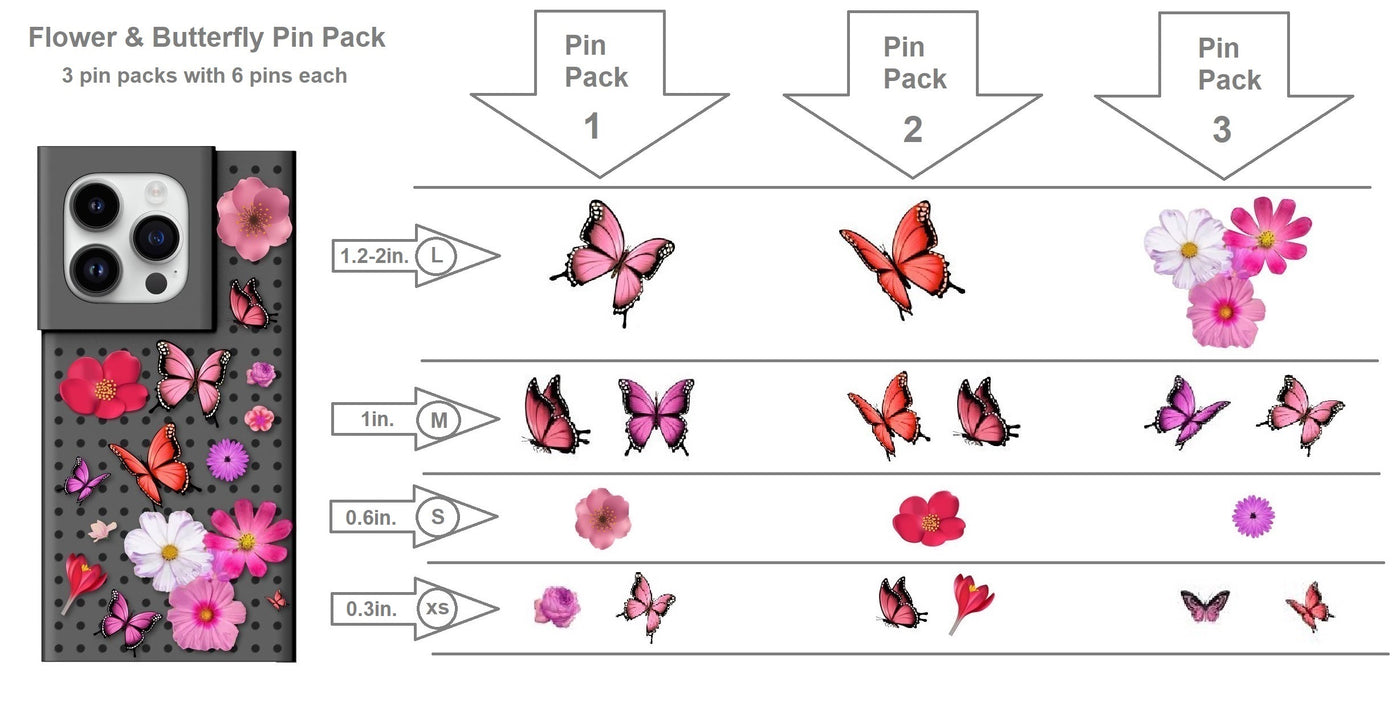 Pinit Pink Flowers/Butterfly Pin Pack 3