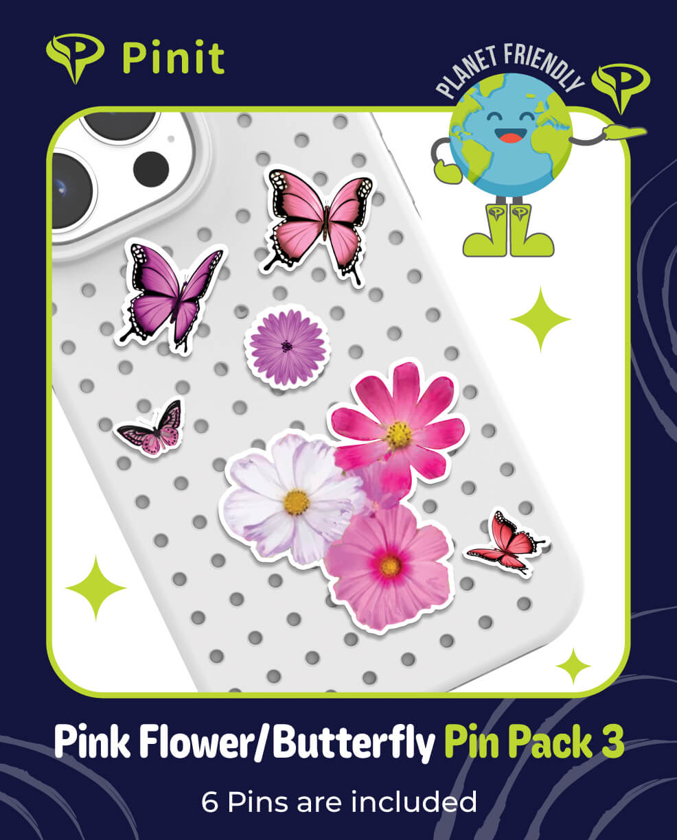 Pinit Pink Flowers/Butterfly Pin Pack 3